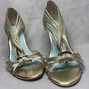 Seychelles Metallic Gold Tone Strappy Open Toe Leather Heels Size 9